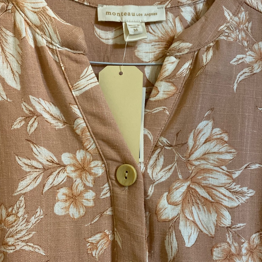 Monteau Beige Floral Button-Up Top